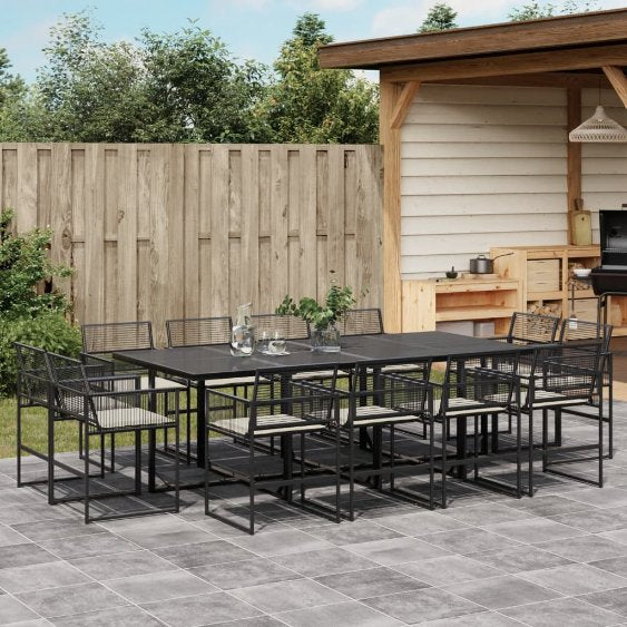 9-tlg. Garten-Essgruppe mit Kissen Schwarz Poly Rattan