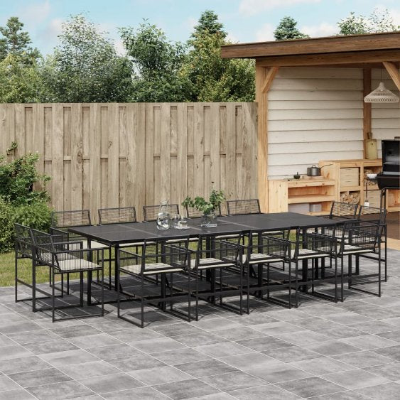 9-tlg. Garten-Essgruppe mit Kissen Schwarz Poly Rattan