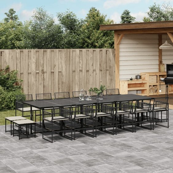9-tlg. Garten-Essgruppe mit Kissen Schwarz Poly Rattan