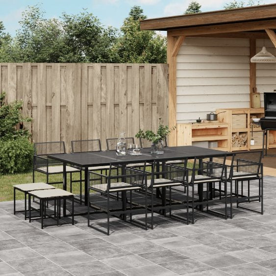 9-tlg. Garten-Essgruppe mit Kissen Schwarz Poly Rattan