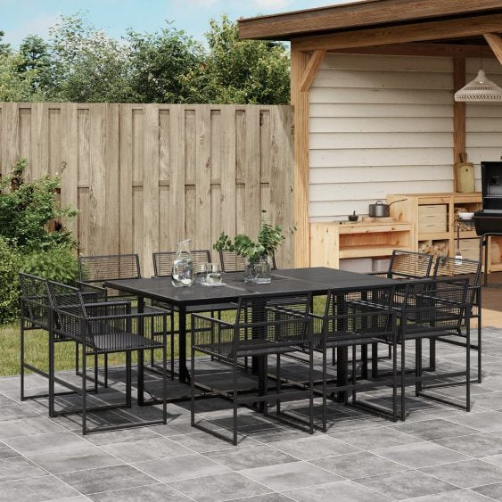 9-tlg. Garten-Essgruppe Schwarz Poly Rattan