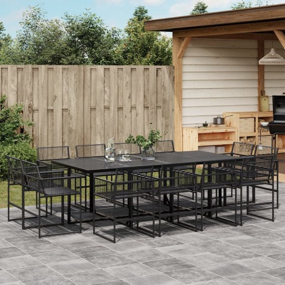 9-tlg. Garten-Essgruppe Schwarz Poly Rattan