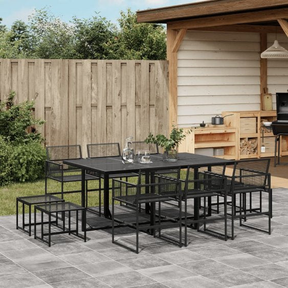 9-tlg. Garten-Essgruppe Schwarz Poly Rattan