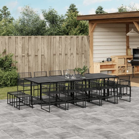 9-tlg. Garten-Essgruppe Schwarz Poly Rattan