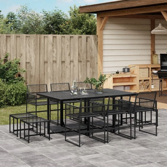 9-tlg. Garten-Essgruppe Schwarz Poly Rattan