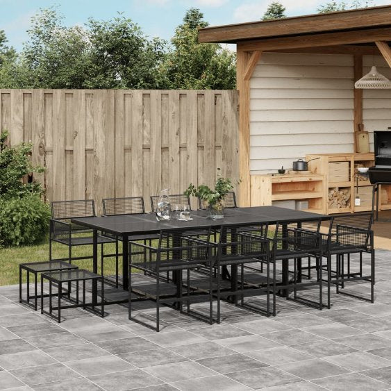 9-tlg. Garten-Essgruppe Schwarz Poly Rattan