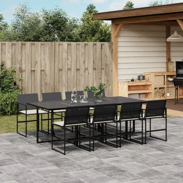 5-tlg. Garten-Essgruppe mit Kissen Schwarz Poly Rattan