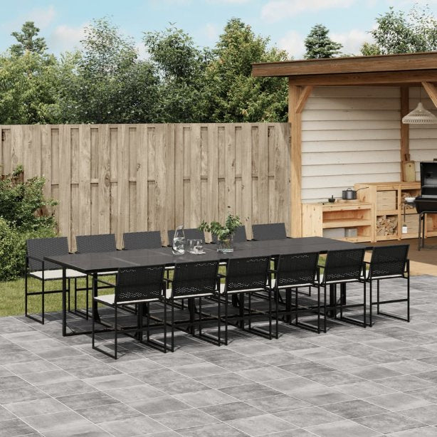 5-tlg. Garten-Essgruppe mit Kissen Schwarz Poly Rattan