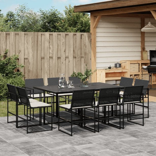 9-tlg. Garten-Essgruppe mit Kissen Schwarz Poly Rattan