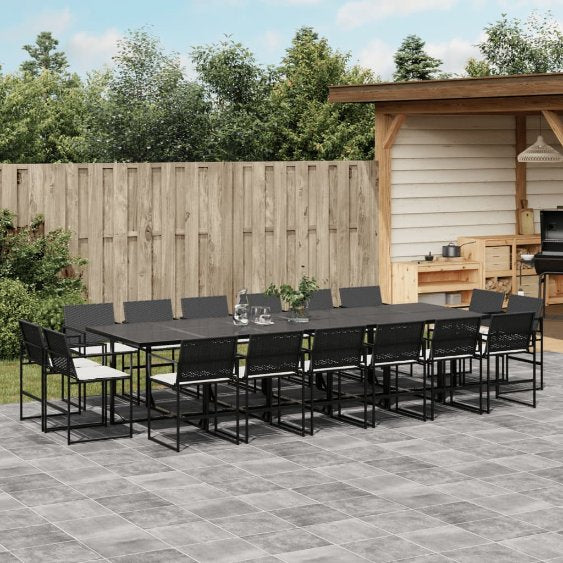 9-tlg. Garten-Essgruppe mit Kissen Schwarz Poly Rattan