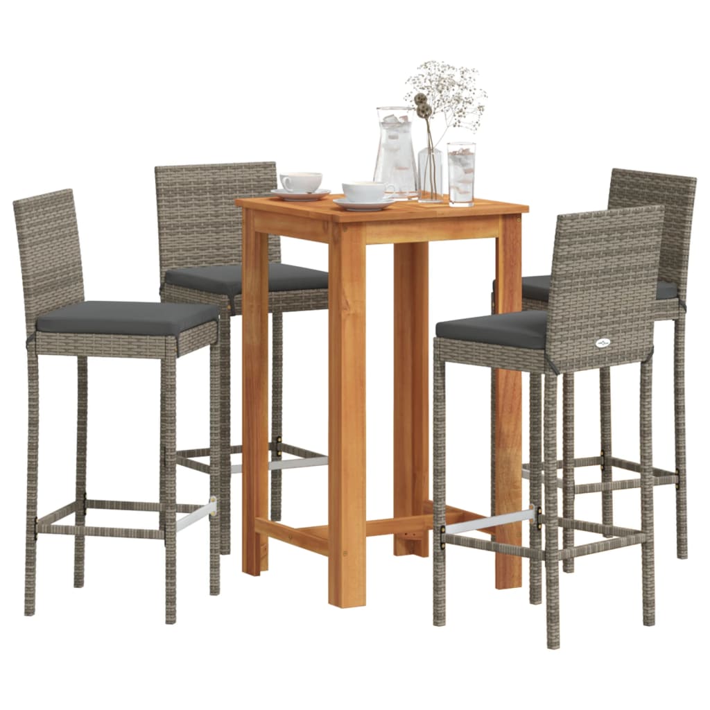 3-tlg. Gartenbar-Set Schwarz Massivholz Akazie und Poly Rattan