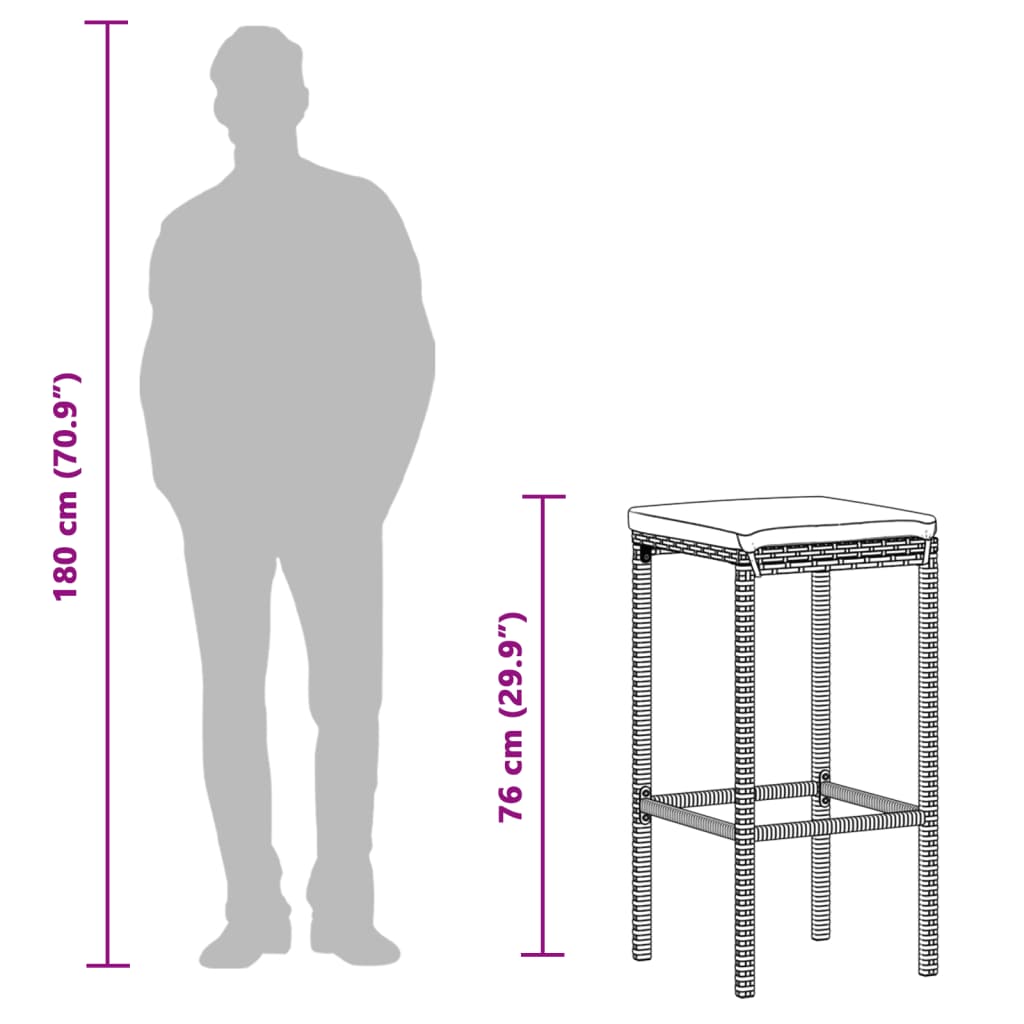 3-tlg. Gartenbar-Set Braun Massivholz Akazie und Poly Rattan