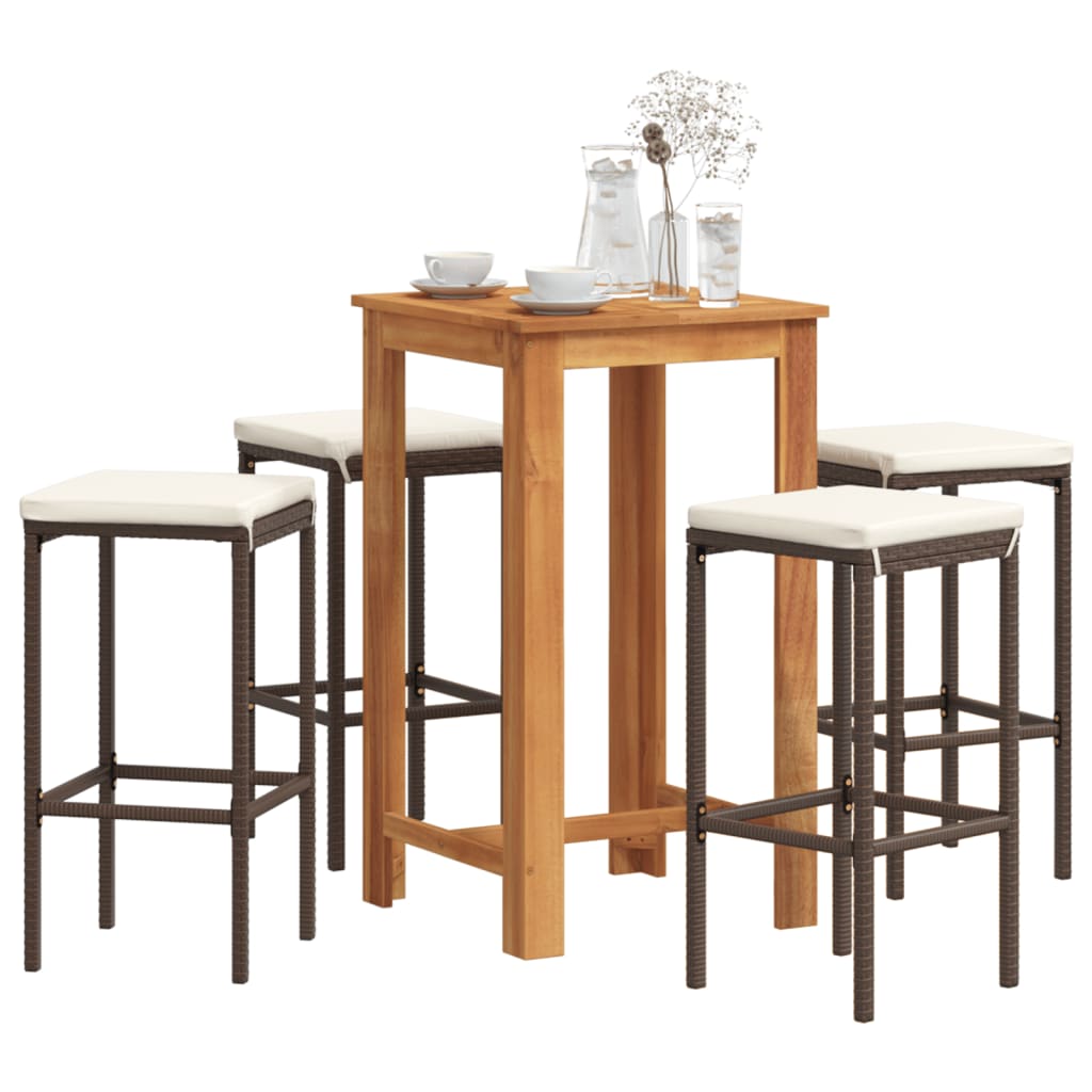 3-tlg. Gartenbar-Set Braun Massivholz Akazie und Poly Rattan