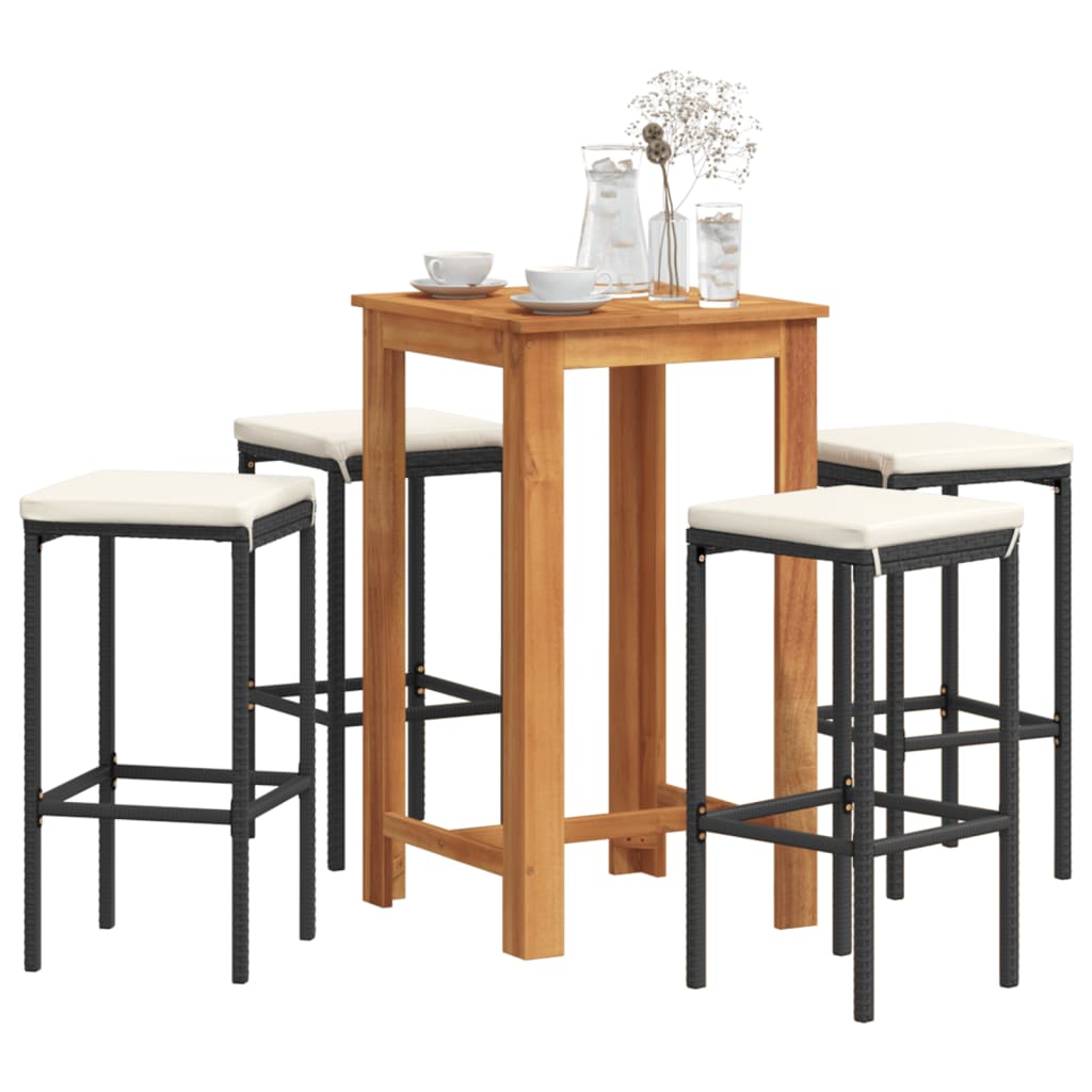3-tlg. Gartenbar-Set Braun Massivholz Akazie und Poly Rattan