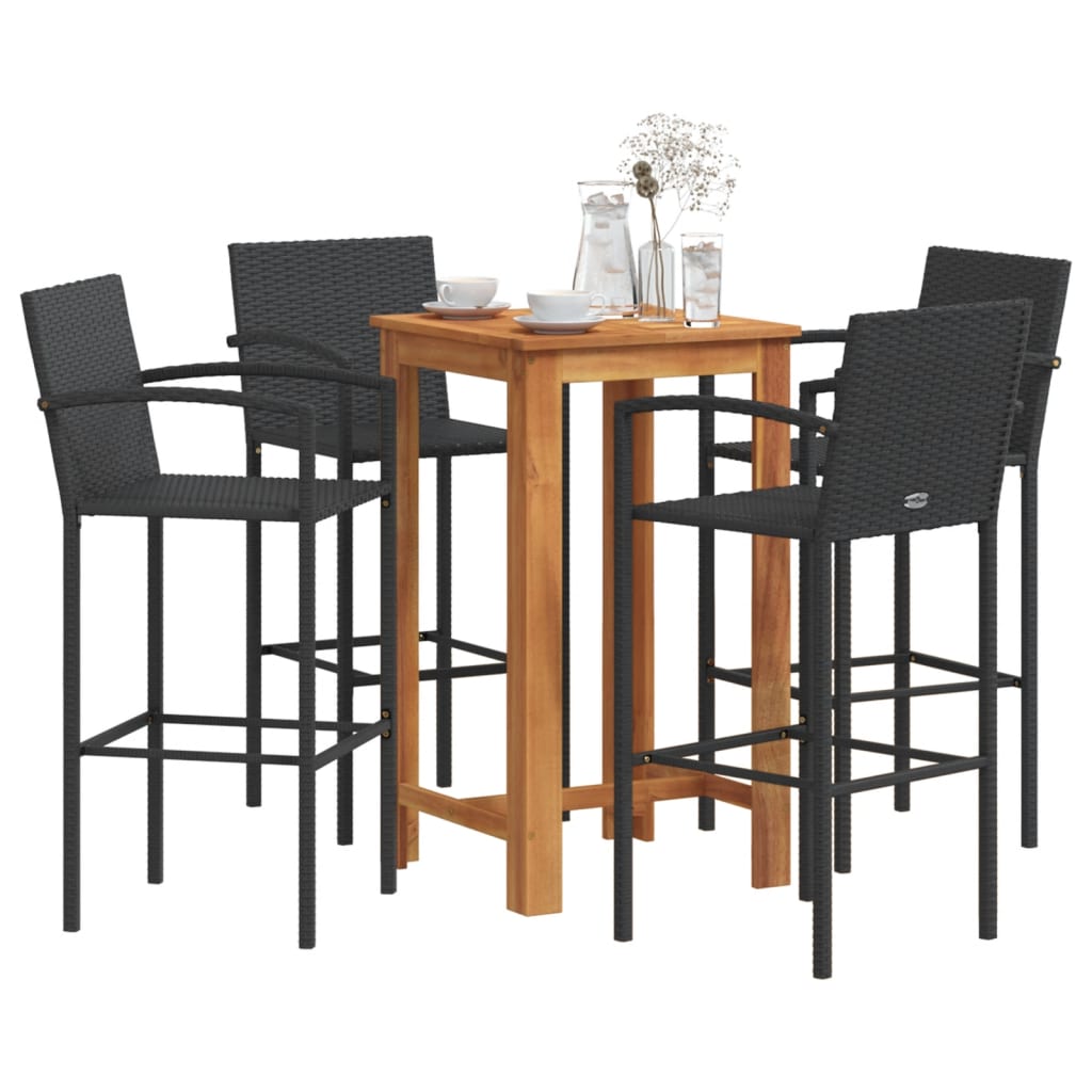 3-tlg. Gartenbar-Set Braun Massivholz Akazie und Poly Rattan