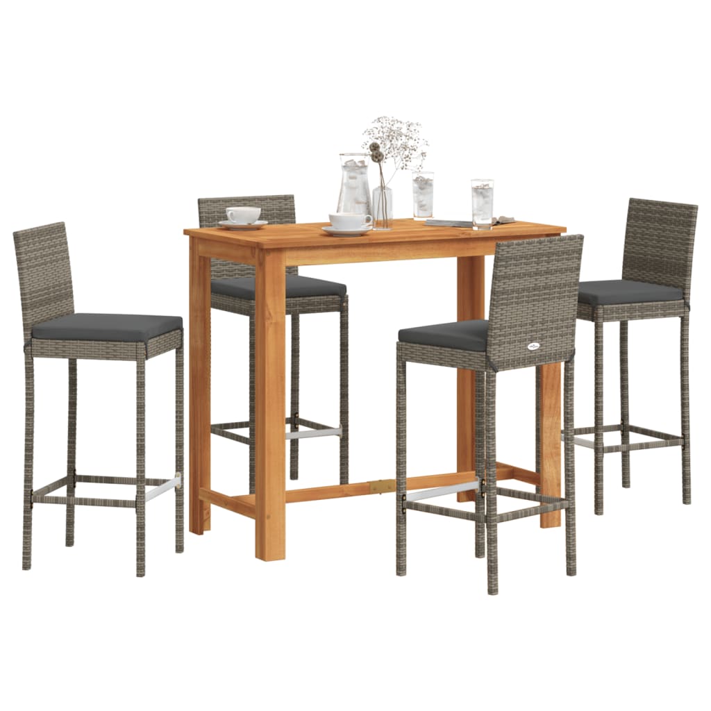 5-tlg. Gartenbar-Set Schwarz Massivholz Akazie und Poly Rattan