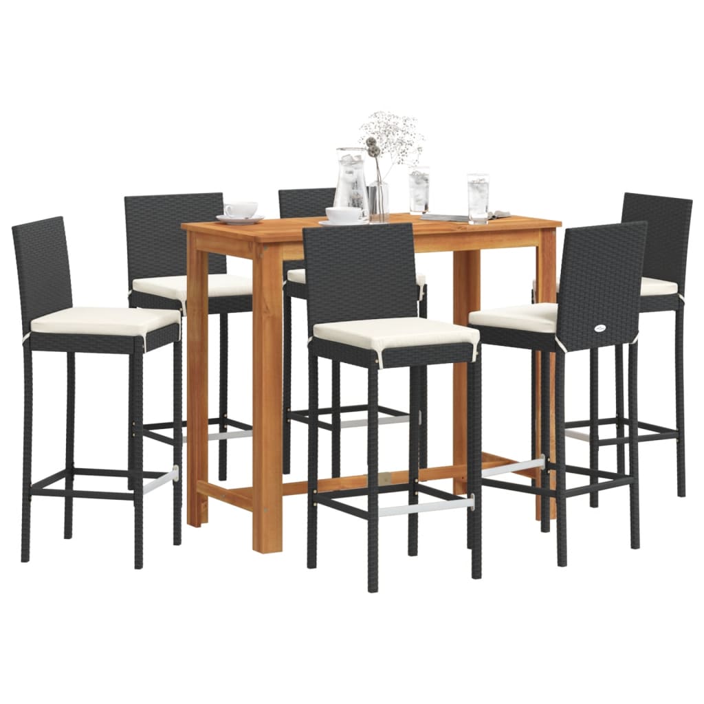 5-tlg. Gartenbar-Set Schwarz Massivholz Akazie und Poly Rattan