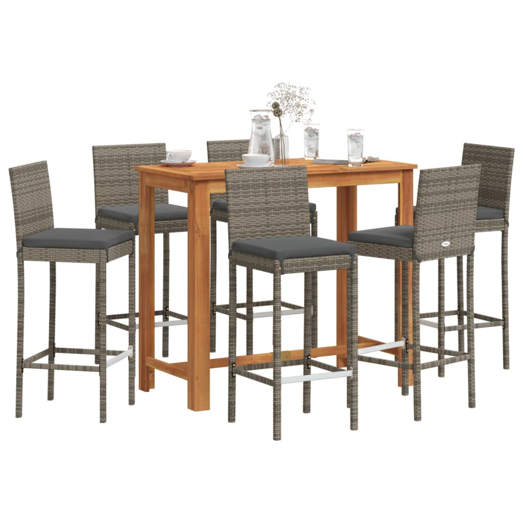 5-tlg. Gartenbar-Set Schwarz Massivholz Akazie und Poly Rattan