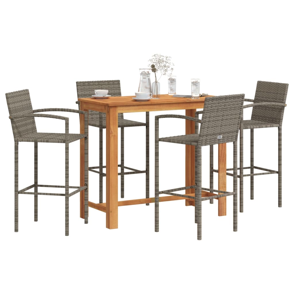 5-tlg. Gartenbar-Set Braun Massivholz Akazie und Poly Rattan