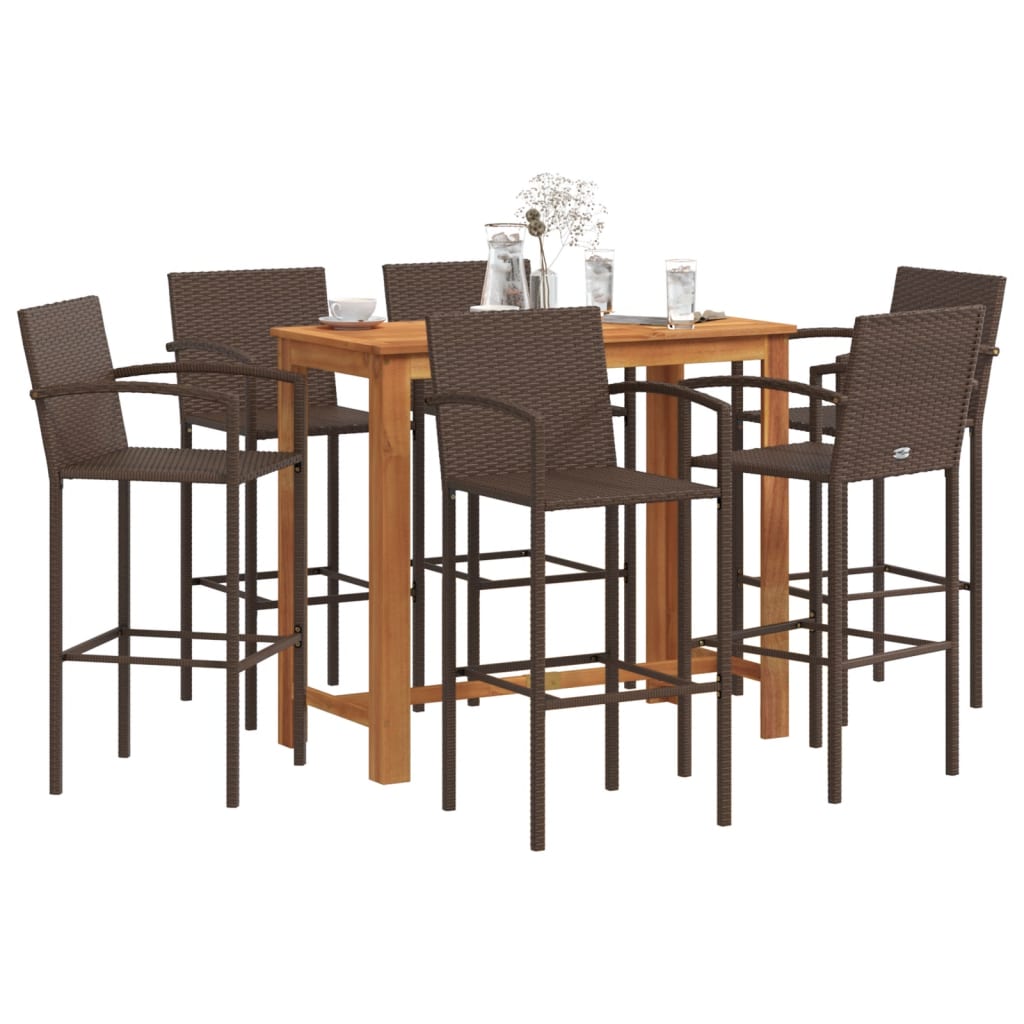 5-tlg. Gartenbar-Set Braun Massivholz Akazie und Poly Rattan