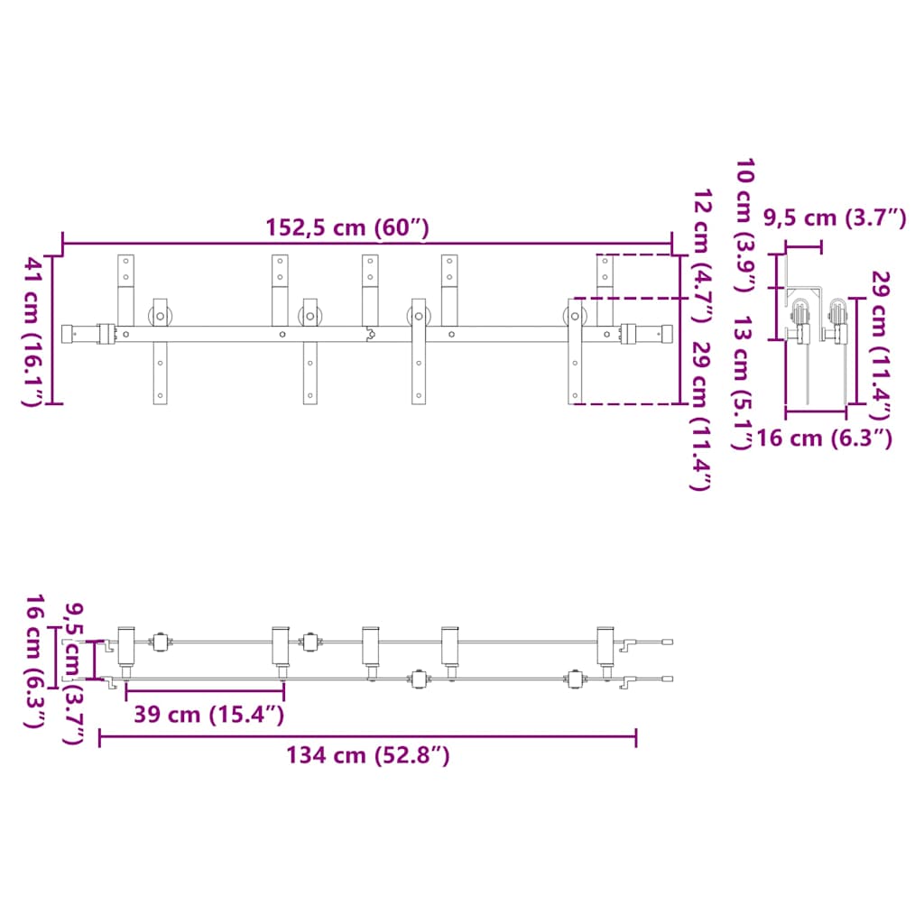 vidaXL Schiebetürbeschlag-Set 152,5 cm Stahl Schwarz