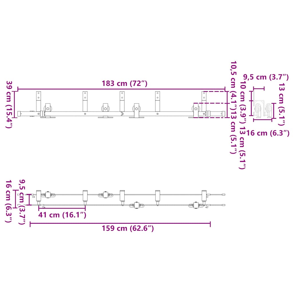 vidaXL Schiebetürbeschlag-Set 183 cm Stahl Schwarz