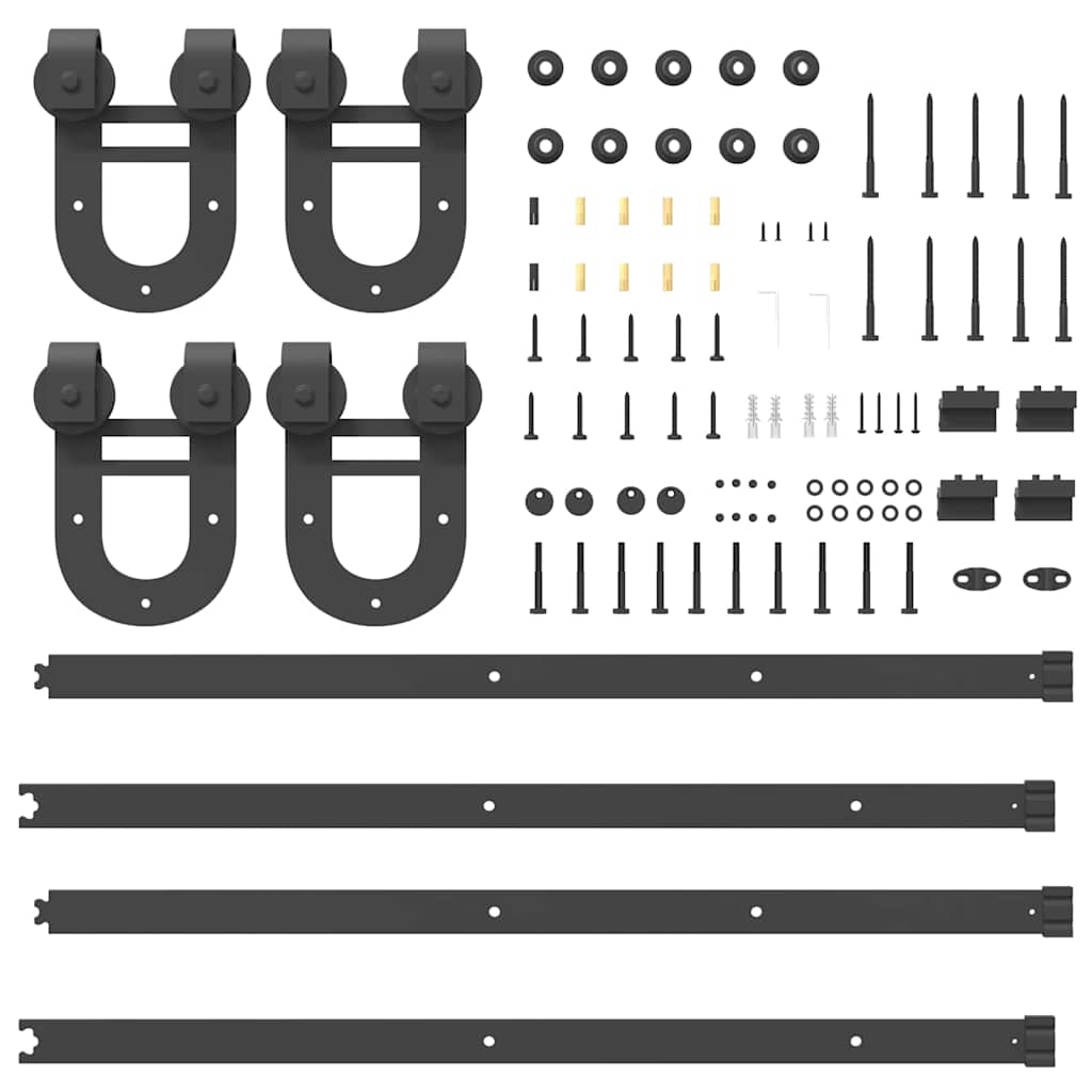 vidaXL Schiebetürbeschlag-Set 183 cm Stahl Schwarz