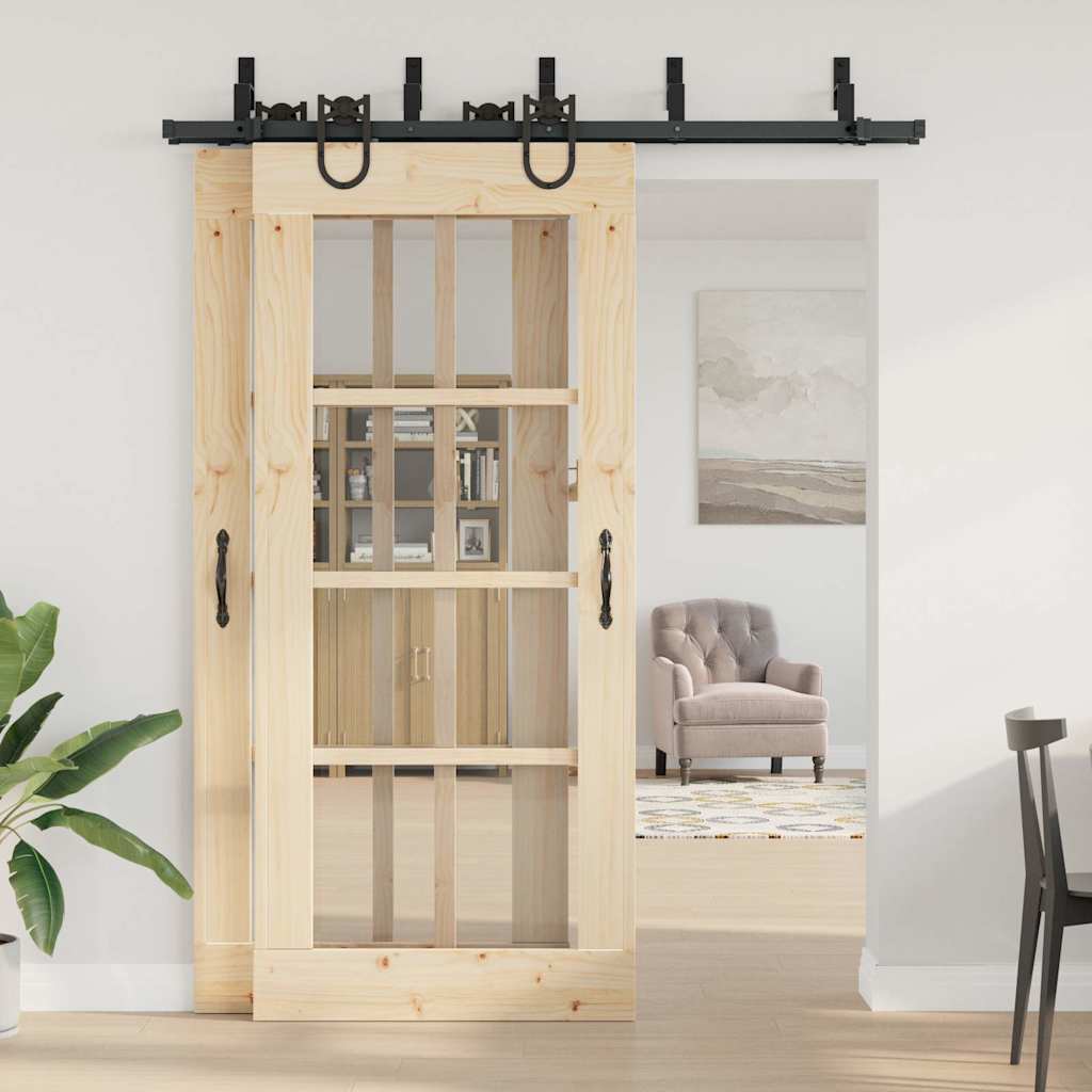 vidaXL Schiebetürbeschlag-Set 183 cm Stahl Schwarz