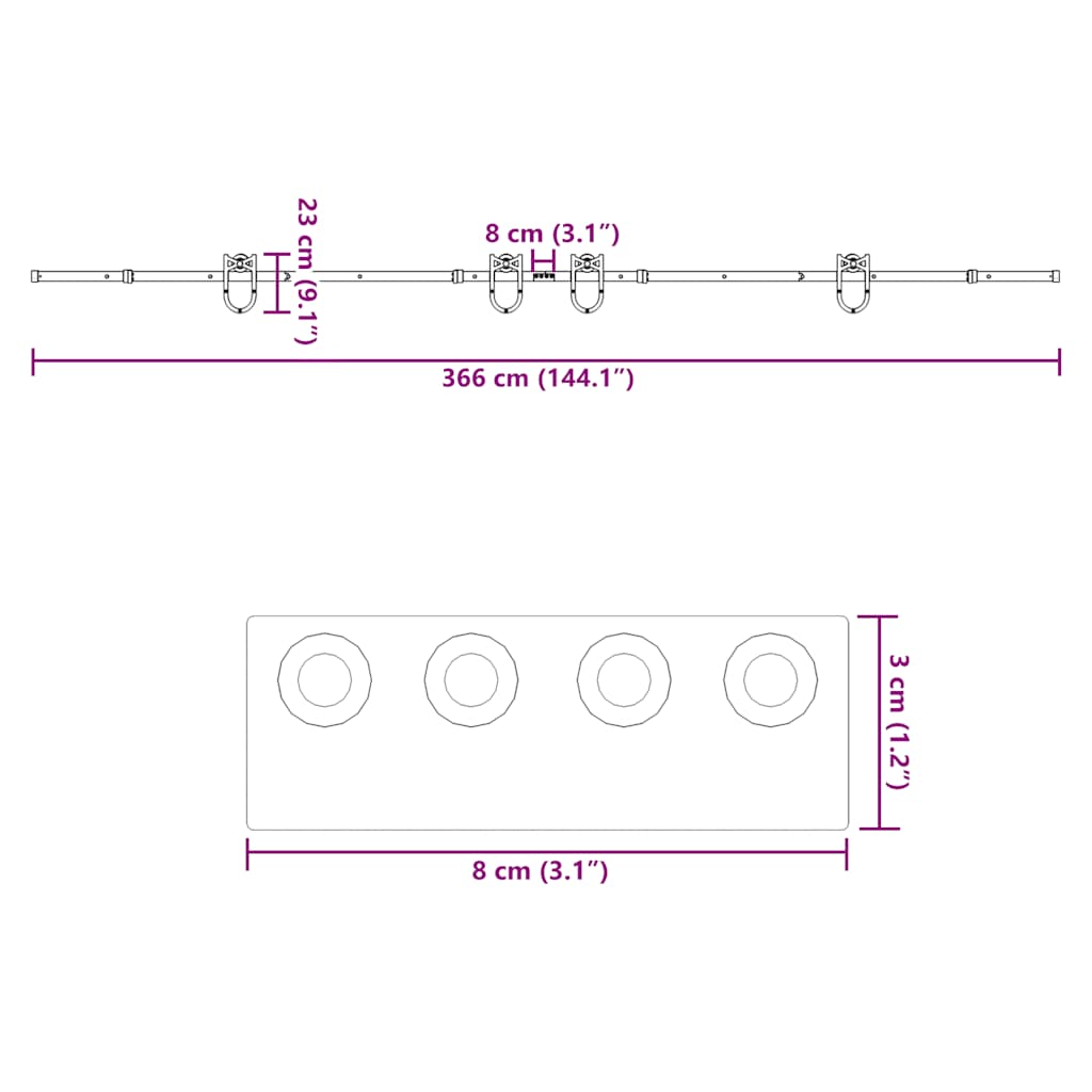 vidaXL Schiebetürbeschlag-Set 366 cm Stahl Schwarz