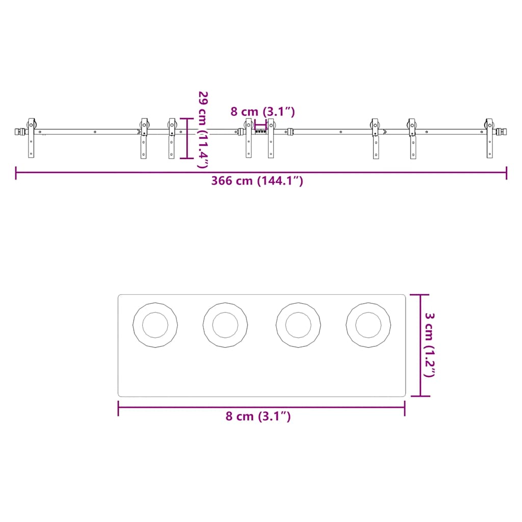 vidaXL Schiebetürbeschlag-Set 366 cm Stahl Schwarz
