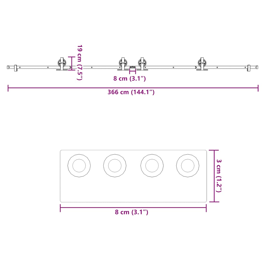 vidaXL Schiebetürbeschlag-Set 366 cm Stahl Schwarz