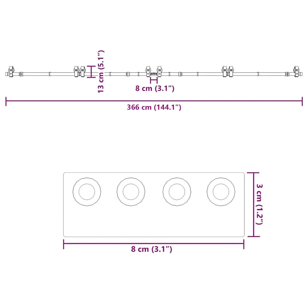vidaXL Schiebetürbeschlag-Set 366 cm Stahl Schwarz