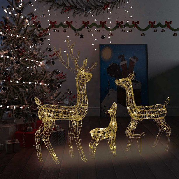 vidaXL Rentierfamilie Weihnachtsdekoration Weiß und Silber 201 LEDs