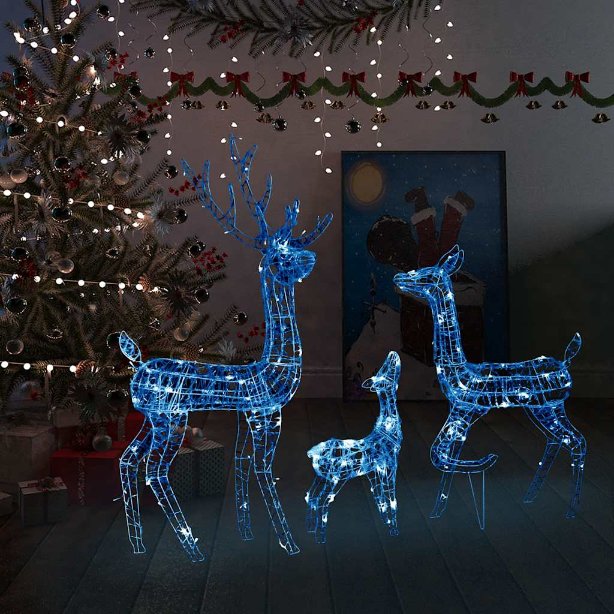 vidaXL Rentierfamilie Weihnachtsdekoration Weiß und Silber 201 LEDs