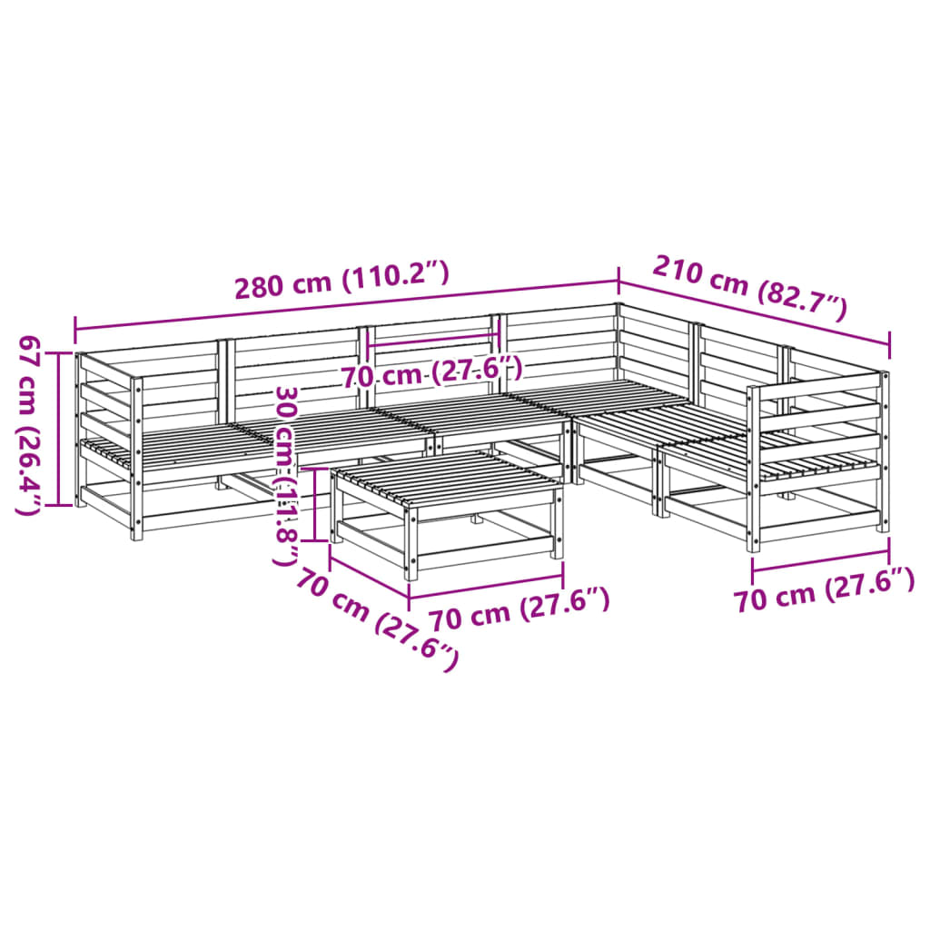 7-tlg. Garten-Sofagarnitur Massivholz Kiefer