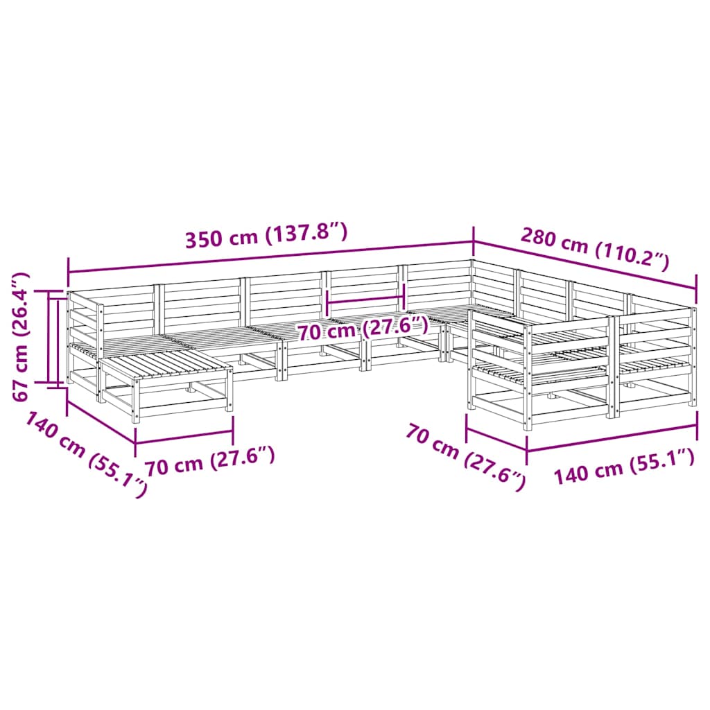vidaXL 10-tlg. Garten-Sofagarnitur Massivholz Kiefer