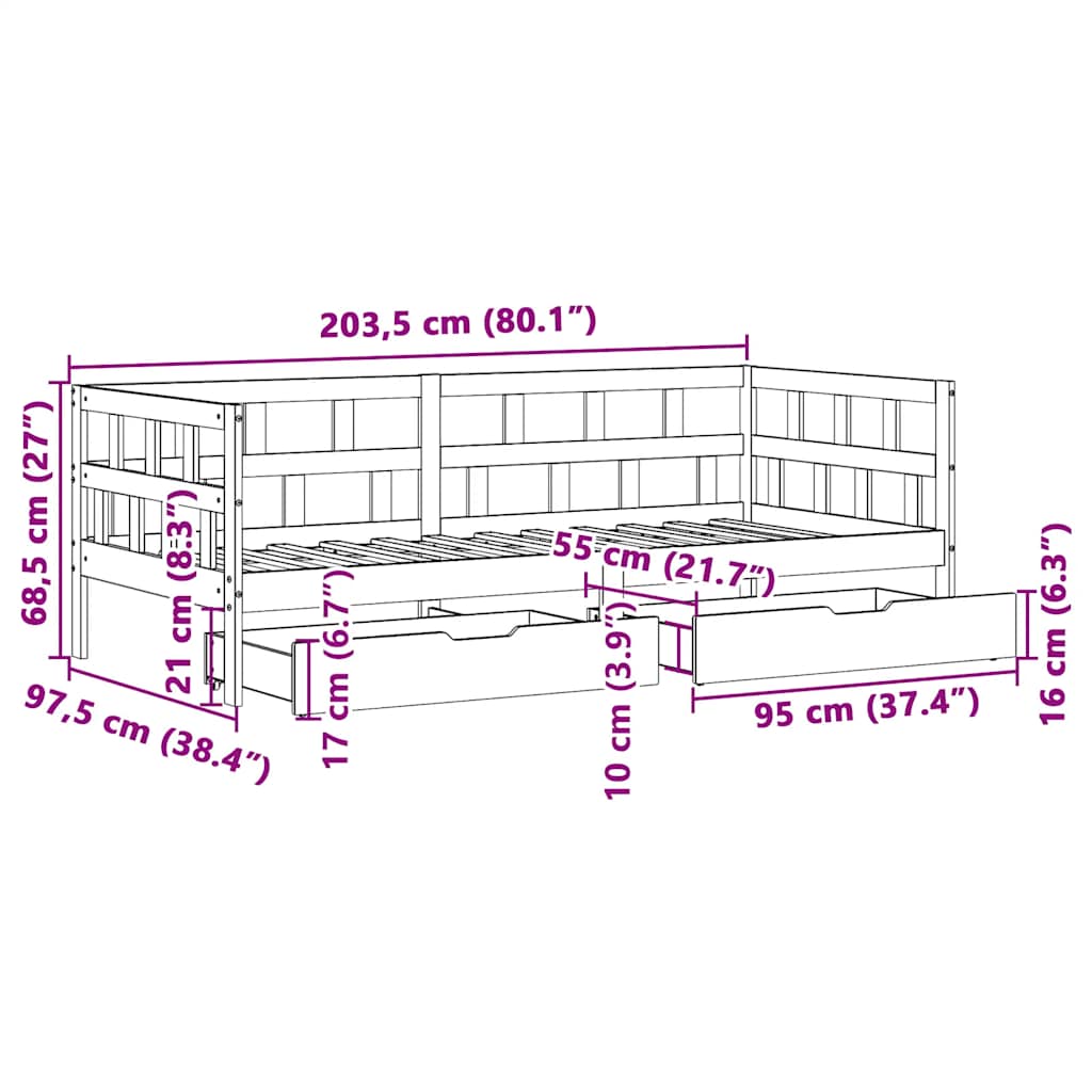 vidaXL Tagesbett mit Schubladen 90x200 cm Massivholz Kiefer
