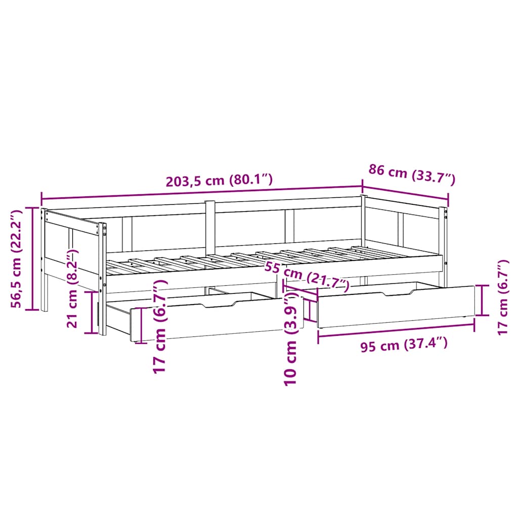 vidaXL Tagesbett mit Schubladen 80x200 cm Massivholz Kiefer