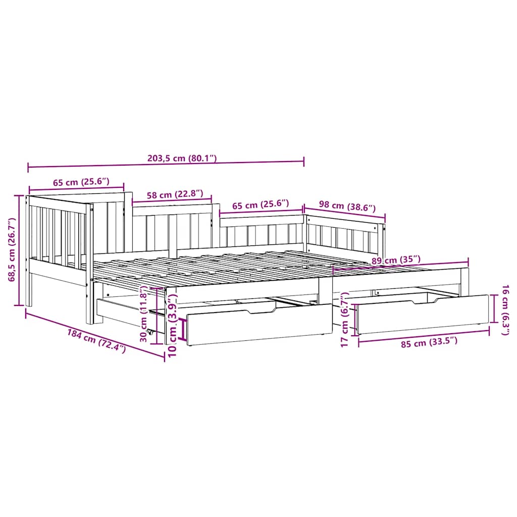 vidaXL Tagesbett Ausziehbar mit Schubladen ohne Matratze 90x200 cm