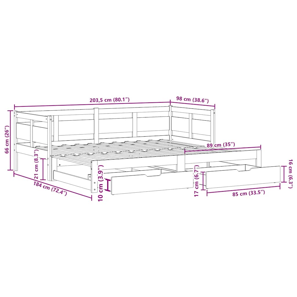 vidaXL Tagesbett Ausziehbar mit Schubladen ohne Matratze 90x200 cm