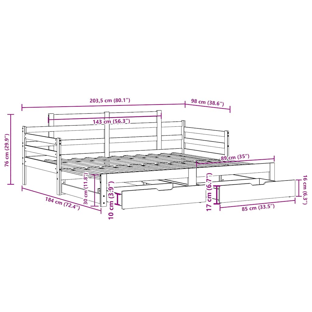 vidaXL Tagesbett Ausziehbar mit Schubladen ohne Matratze Weiß 90x200cm