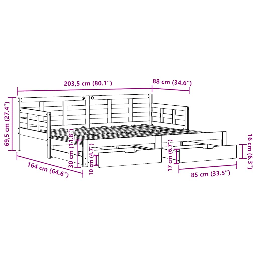 vidaXL Tagesbett Ausziehbar mit Schubladen ohne Matratze Weiß 80x200cm