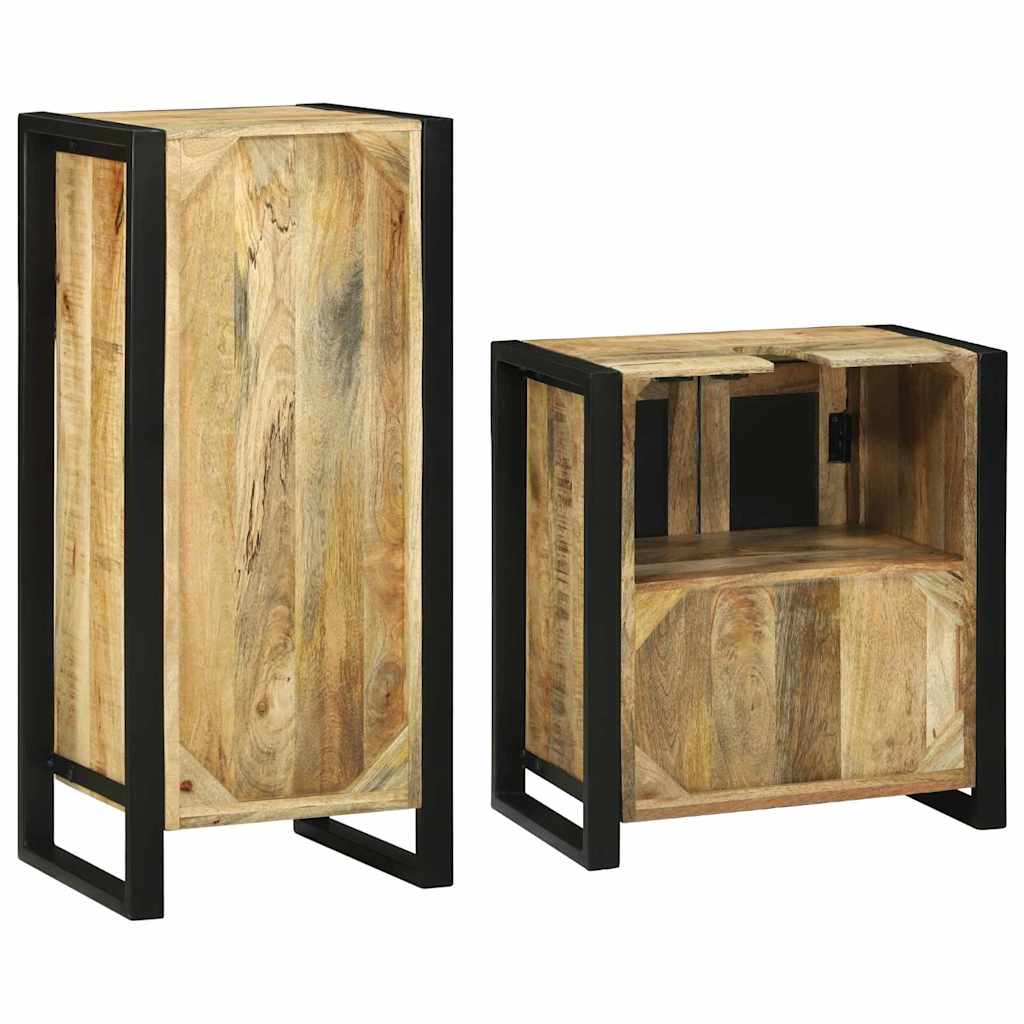 vidaXL Badezimmermöbel-Set mit Regal 2 pcs Braun Massives Mangoholz