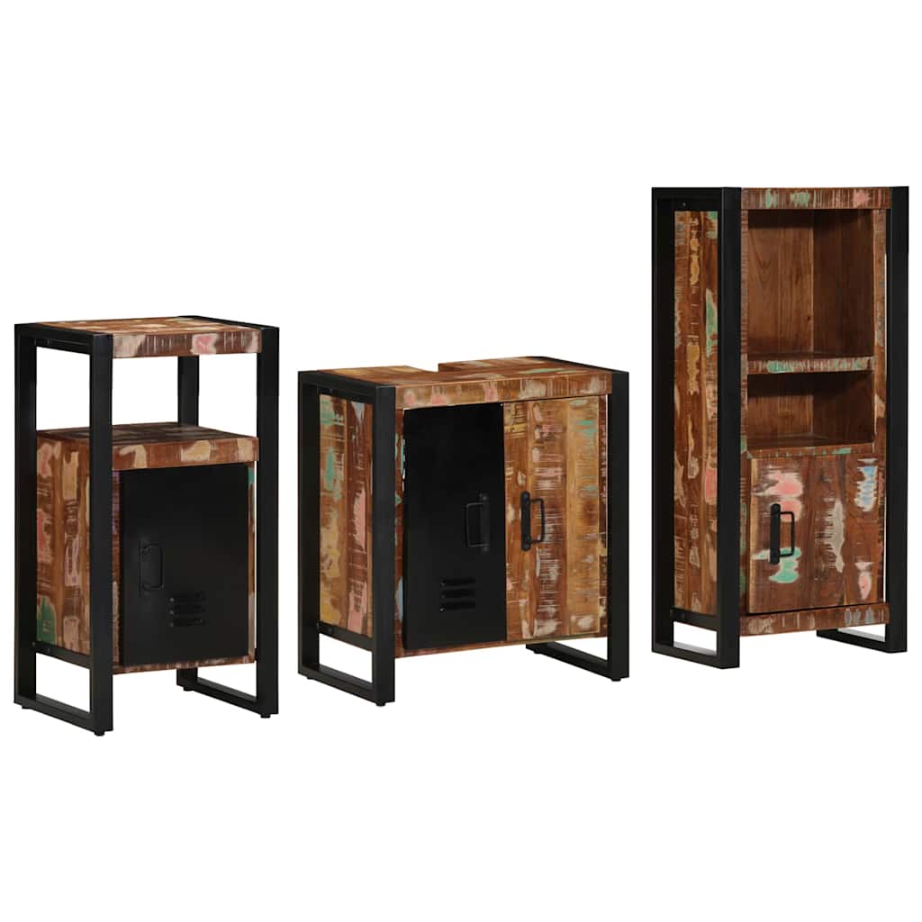 vidaXL Badezimmermöbel-Set mit Regal 3 pcs Massives upgecyceltes Holz