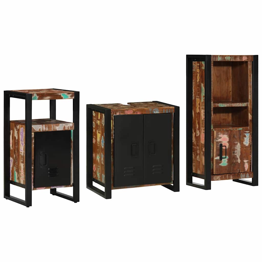 vidaXL Badezimmermöbel-Set mit Regal 3 pcs Massives upgecyceltes Holz