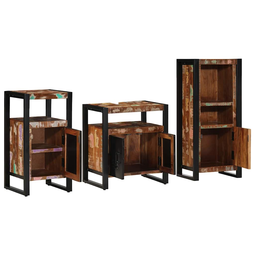 vidaXL Badezimmermöbel-Set mit Regal 3 pcs Massives upgecyceltes Holz