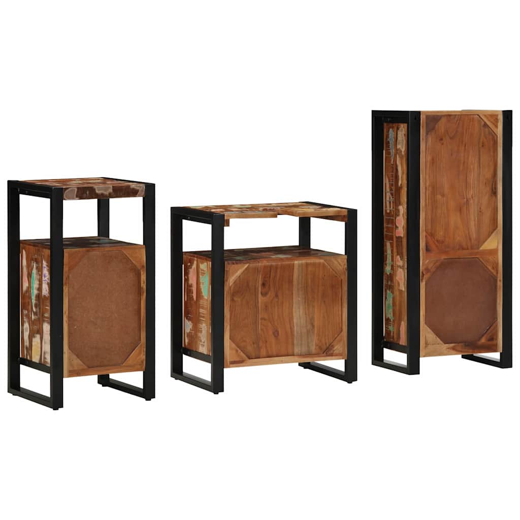 vidaXL Badezimmermöbel-Set mit Regal 3 pcs Massives upgecyceltes Holz