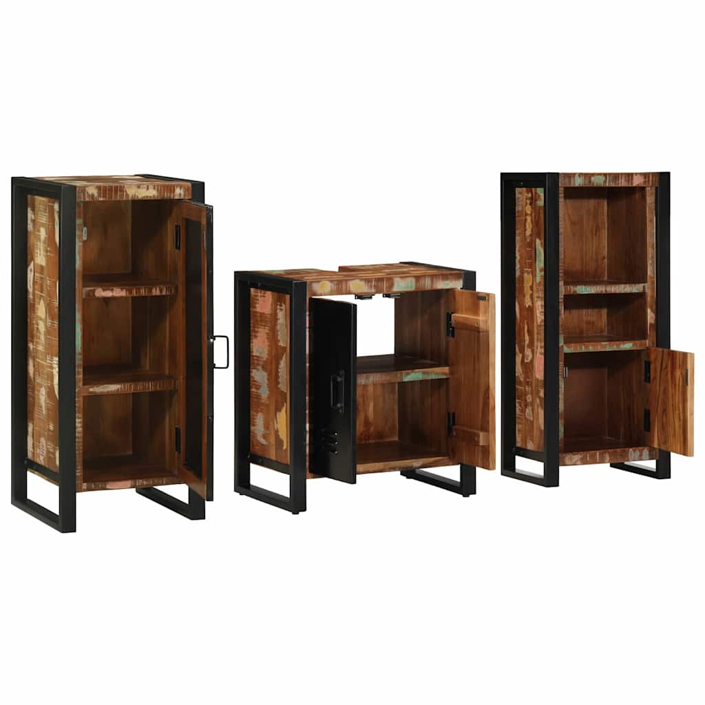 vidaXL Badezimmermöbel-Set mit Regal 3 pcs Massives upgecyceltes Holz