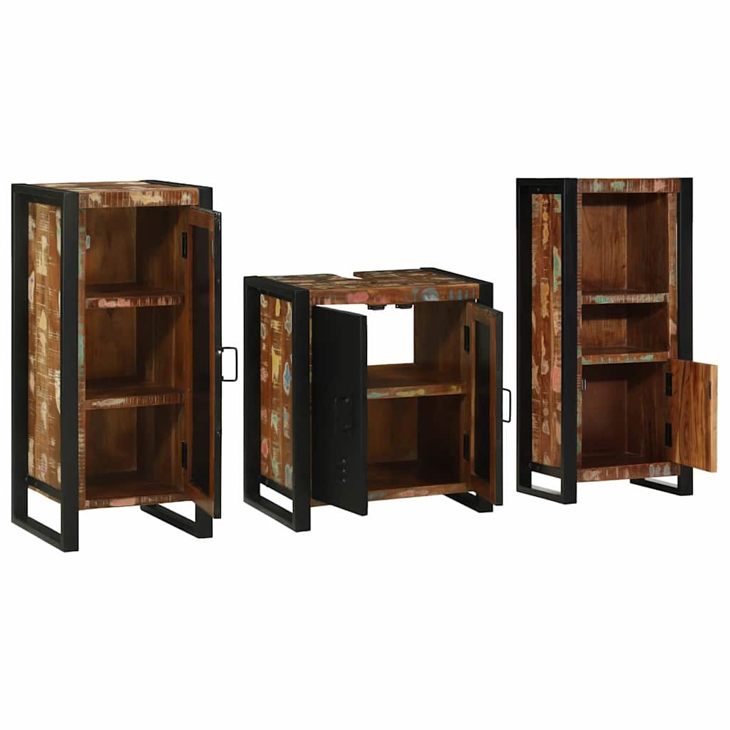 vidaXL Badezimmermöbel-Set mit Regal 3 pcs Massives upgecyceltes Holz
