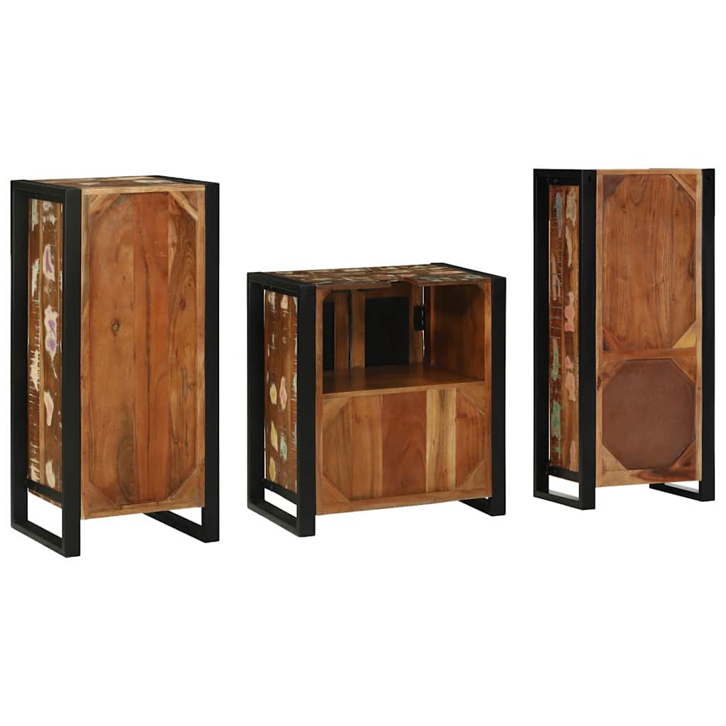 vidaXL Badezimmermöbel-Set mit Regal 3 pcs Massives upgecyceltes Holz